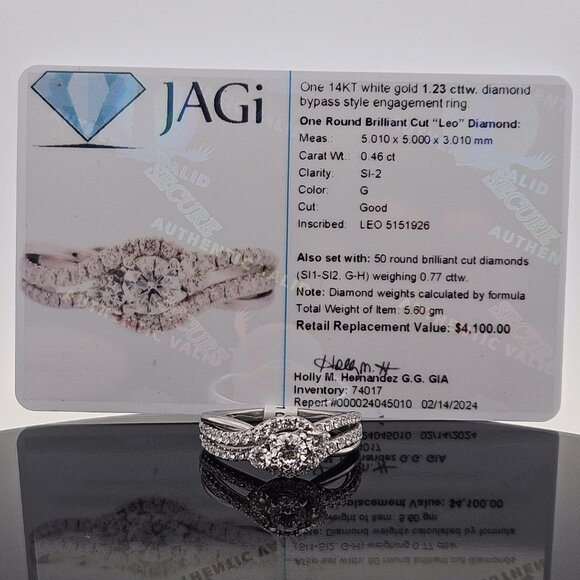 14K White Gold LEO Diamond Bypass Engagement Ring Band 1.23TCW 5.6 Gram Size 10 - Picture 8 of 16